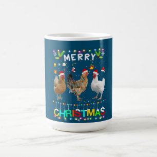 Merry Christmas Chicken Shirt Santa Hat Lights Xma Coffee Mug