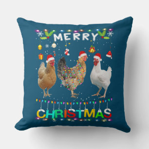 Merry Christmas Chicken Shirt Santa Hat Lights Xma Cushion