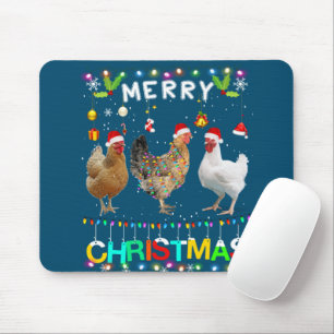 Merry Christmas Chicken Shirt Santa Hat Lights Xma Mouse Pad