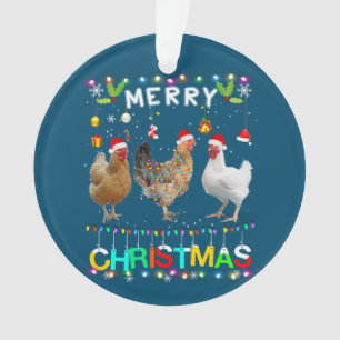 Merry Christmas Chicken Shirt Santa Hat Lights Xma Ornament