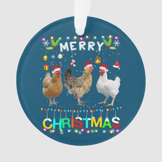 Merry Christmas Chicken Shirt Santa Hat Lights Xma Ornament (Front)