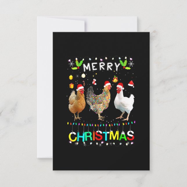 Merry Christmas Chicken Shirt Santa Hat Lights Xma Thank You Card (Front)