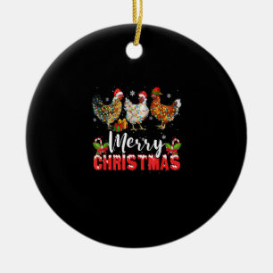 Merry Christmas Chicken Shirts Funny Santa Hat Lig Ceramic Ornament