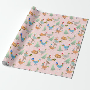 Merry Christmas Chickens Pattern Wrapping Paper
