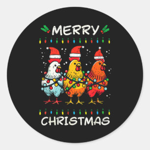 Merry Christmas Chickens Santa Xmas Farming Men Wo Classic Round Sticker