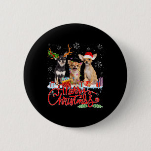 Merry Christmas Chihuahua Dogs Santa Reindeer Ligh 6 Cm Round Badge