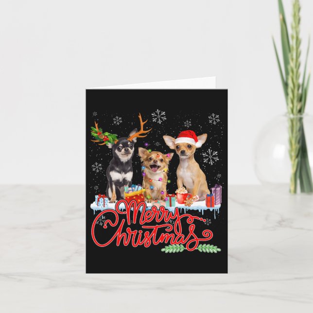 Merry Christmas Chihuahua Dogs Santa Reindeer Ligh Card (Front)