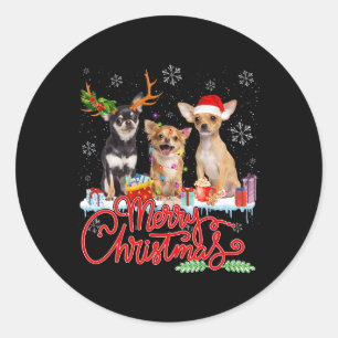Merry Christmas Chihuahua Dogs Santa Reindeer Ligh Classic Round Sticker