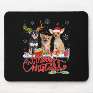 Merry Christmas Chihuahua Dogs Santa Reindeer Ligh Mouse Pad