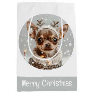 Merry Christmas Chihuahua Reindeer Dog Medium Gift Bag