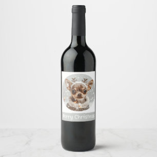 Merry Christmas Chihuahua Reindeer Dog Wine Label