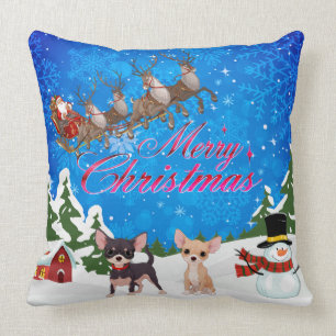 Merry Christmas Chihuahua With Santa Cushion