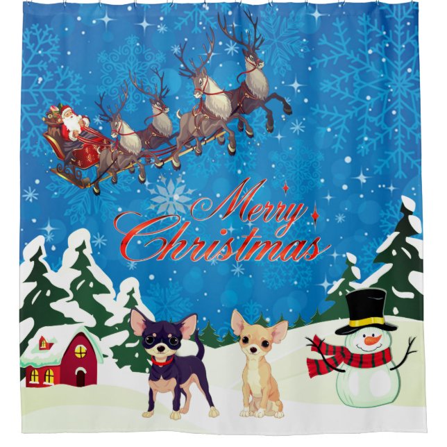 Merry Christmas Chihuahua With Santa Shower Curtain (Front)