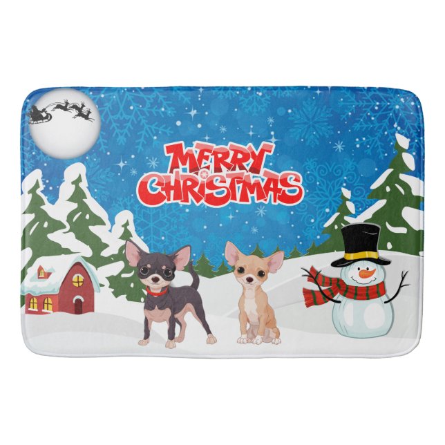 Merry Christmas Chihuahuas Bath Mat (Front)