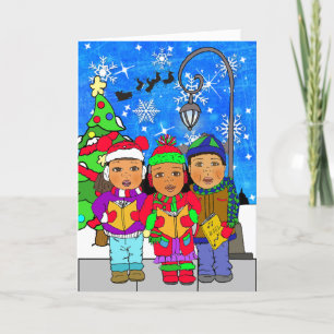 Merry Christmas Children Carolers Holiday Card