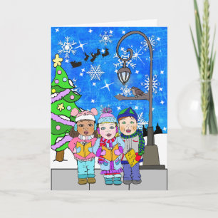 Merry Christmas Children Carolers Holiday Card