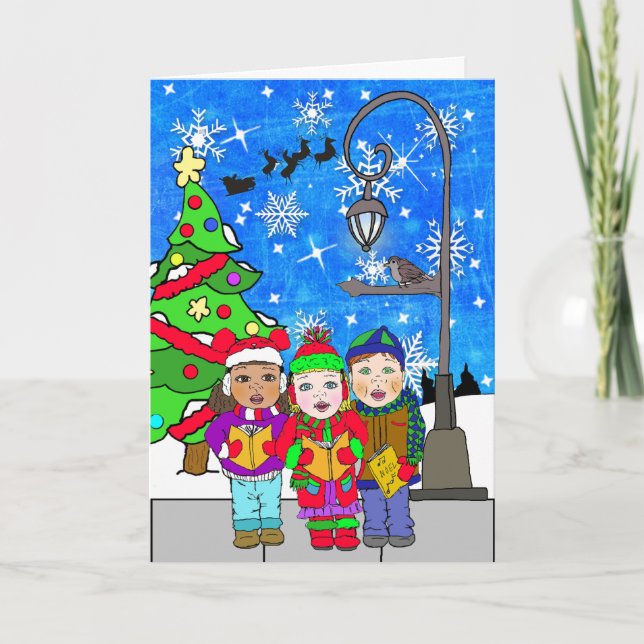 Merry Christmas Children Carolers Holiday Card (Front)