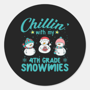 Merry Christmas Chillin' With My 4th Grade Snowmie Classic Round Sticker