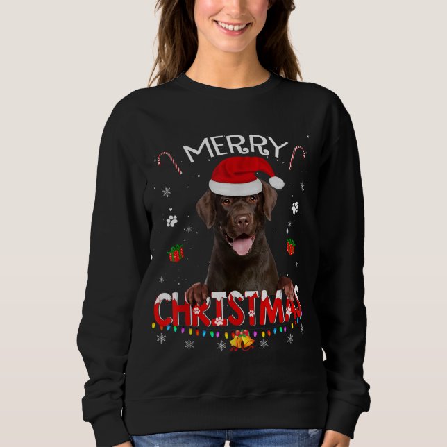 Merry Christmas Chocolate Lab Dog Santa Hat Xmas P Sweatshirt (Front)