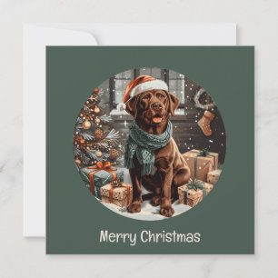 Merry Christmas Chocolate Labrador Retriever Dog Holiday Card