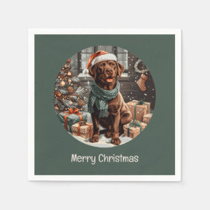 Merry Christmas Chocolate Labrador Retriever Dog Napkin