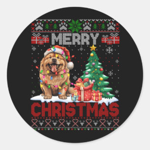 Merry Christmas Chow Chow Dog Lover Family Ugly Xm Classic Round Sticker