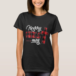 Merry Christmas Christ Buffalo Plaid Cross Xmas Gi T-Shirt