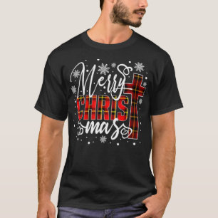 Merry Christmas Christ Cross Buffalo Plaid Red Xma T-Shirt
