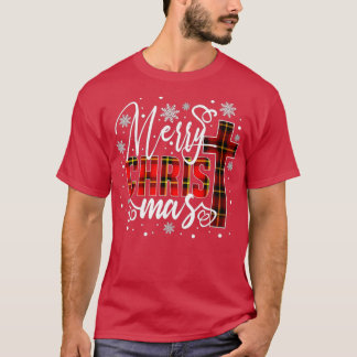 Merry Christmas Christ Cross Buffalo Plaid Red Xma T-Shirt