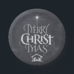 Merry Christmas Christian Calligraphy Chalkboard Paper Plate<br><div class="desc">We say 'Merry Christmas' but often we forget the origin of the words. This original hand lettering uses its unique design to tell the story simply and elegantly. Show your CHRISTmas spirit and share the spirit of your faith with others. This plate has the 'real' chalkboard background but it is...</div>