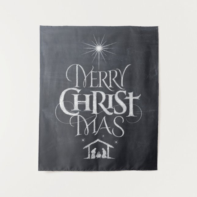 Merry Christmas Christian Calligraphy Chalkboard Tapestry (Front)