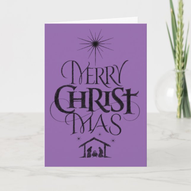 Merry Christmas christian Calligraphy Faith Purple Holiday Card (Front)