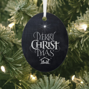 Merry CHRISTmas Christian Chalkboard Calligraphy Metal Tree Decoration