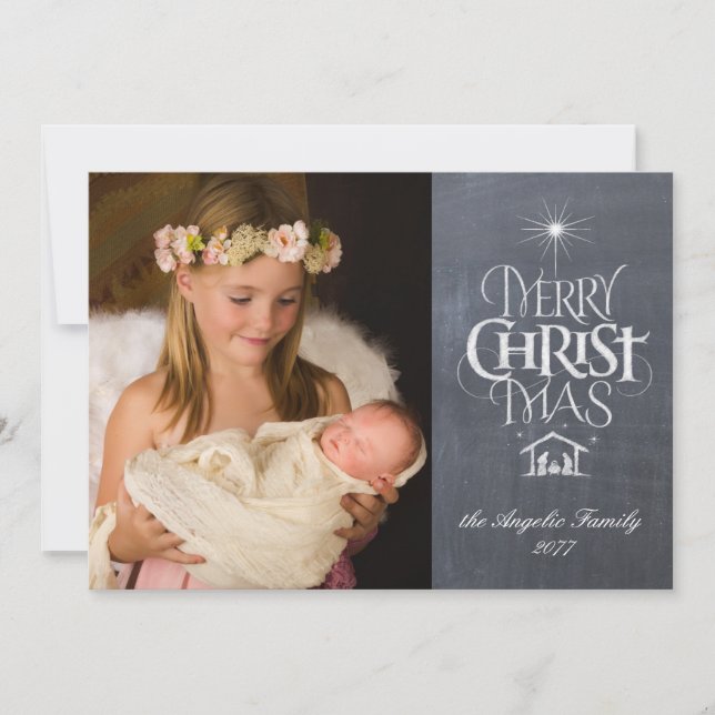 Merry Christmas Christian Chalkboard Customise Holiday Card (Front)