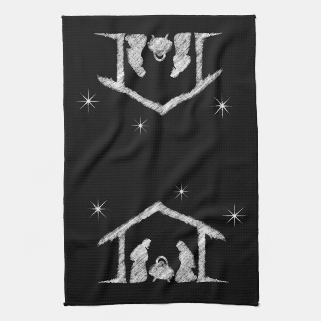 Merry CHRISTmas Christian Chalkboard Nativity Tea Towel (Vertical)