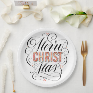 Merry CHRISTmas Christian Christ Jesus Calligraphy Paper Plate