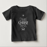 Merry Christmas Christian Christmas Black Chalk Baby T-Shirt<br><div class="desc">We say 'Merry Christmas' but often we forget the origin of the words. This original hand lettering uses its unique design to tell the story simply and elegantly in the fashionable and fun chalkboard look. Show your CHRISTmas spirit. Find this charming design on other products - just check out our...</div>