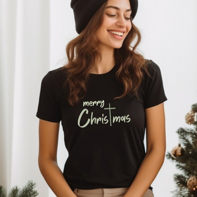 Merry Christmas Christian Cross Black T-Shirt (Creator Uploaded)