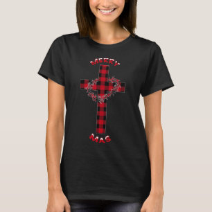 Merry Christmas Christian Cross Buffalo Plaid Paja T-Shirt