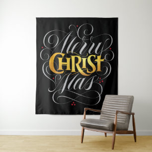 Merry CHRISTmas Christian Fancy Gold  Jesus Christ Tapestry