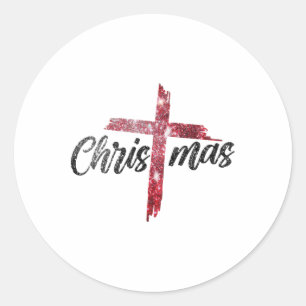Merry Christmas Christian Jesus Cross Faith Religi Classic Round Sticker