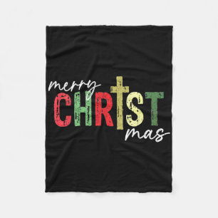 Merry Christmas Christian Jesus Cross Faith Religi Fleece Blanket
