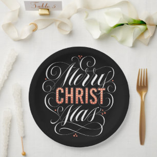 Merry CHRISTmas Christian Red Marquee Calligraphy Paper Plate