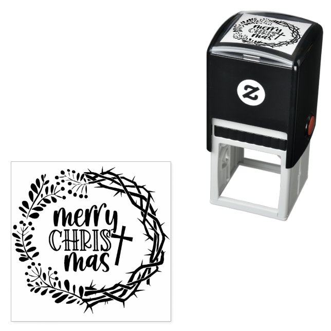 Merry CHRISTmas Christian Worship Wreath Self-inking Stamp (In Situ)