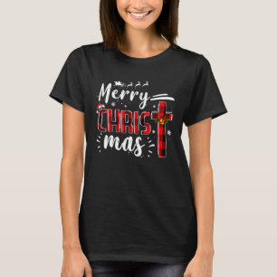 Merry Christmas Christians Buffalo Plaid Cross T-Shirt