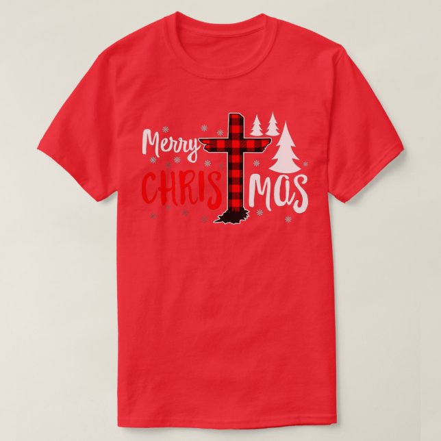 Merry Christmas Christians Buffalo Plaid T-Shirt (Design Front)