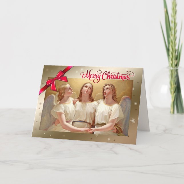 Merry Christmas. Christmas Angels Painting Holiday Card (Front)