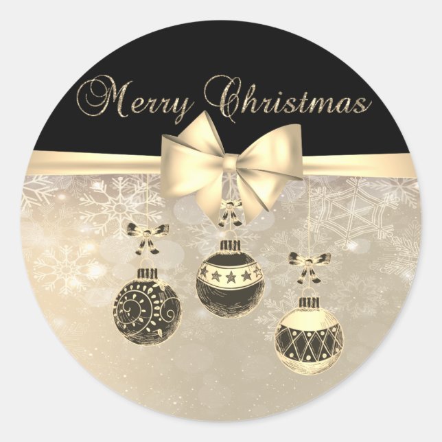 Merry Christmas,Christmas Balls, Snowflakes,  Bow Classic Round Sticker (Front)