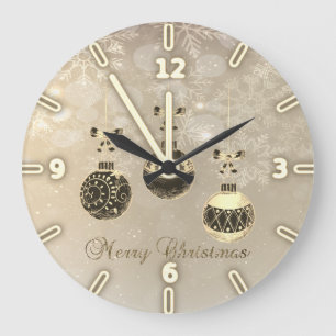 Merry Christmas,Christmas Balls, Snowflakes Large Clock