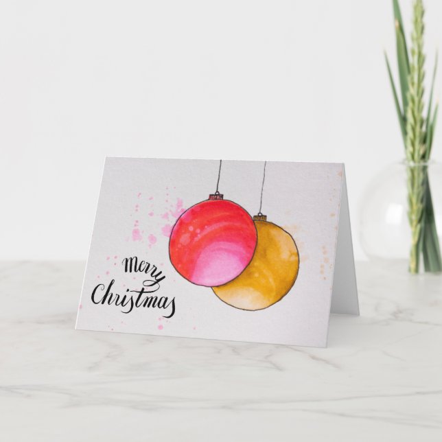 Merry christmas,Christmas balls watercolor Holiday Card (Front)